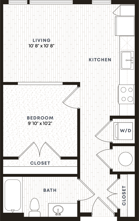 Floor plan for 1 bed, 1 bath, 572 sqft